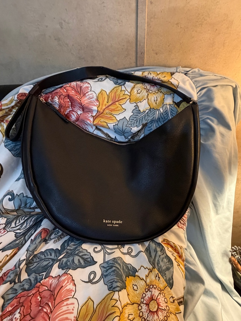 kate spade Black Crescent Leather Shoulder Bag with Wide Strap